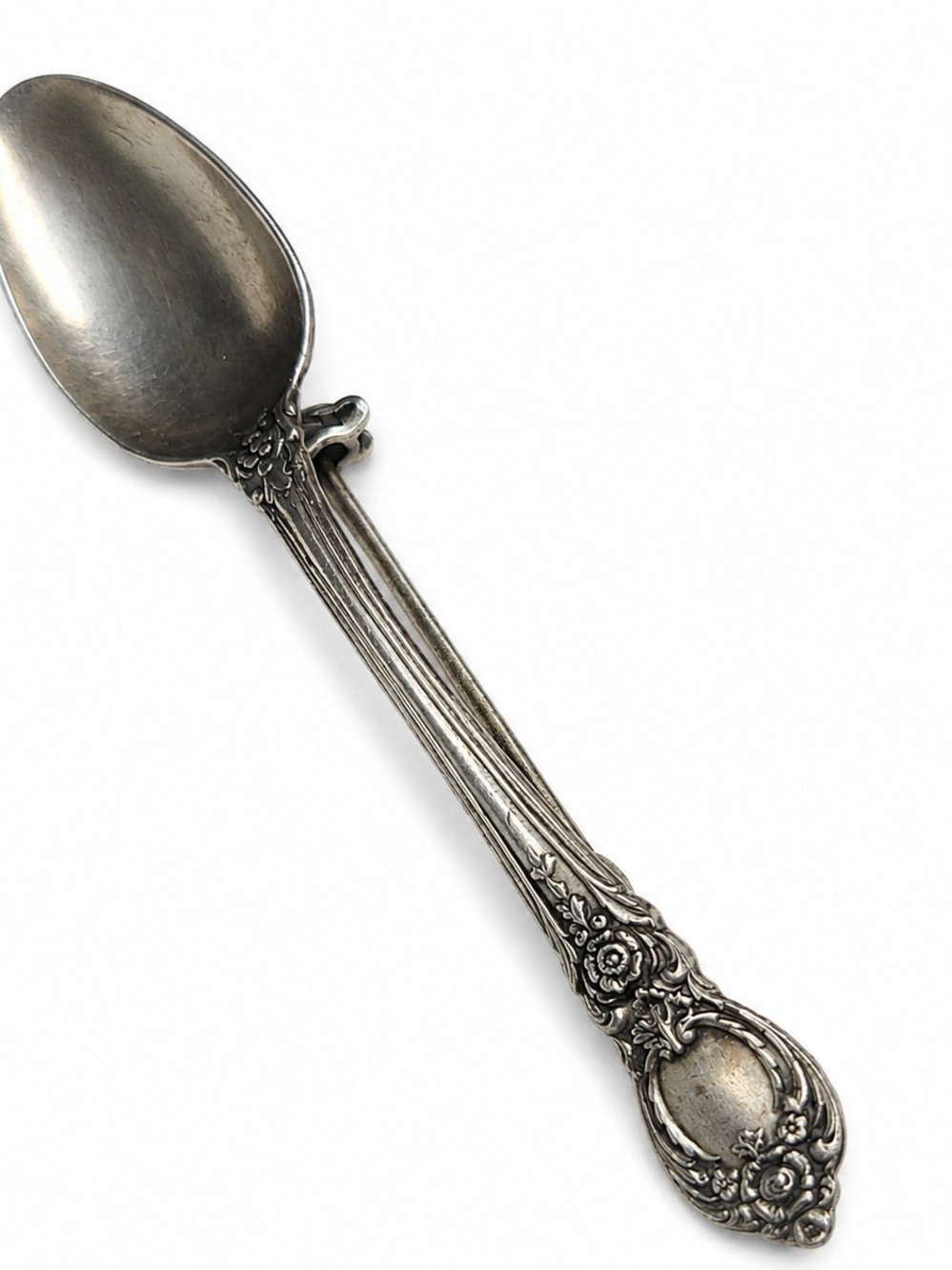 Antique Sterling Silver Spoon Brooch Folding Convertible Pin Patented Novelty